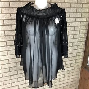 Mango black sheer chiffon top size large.